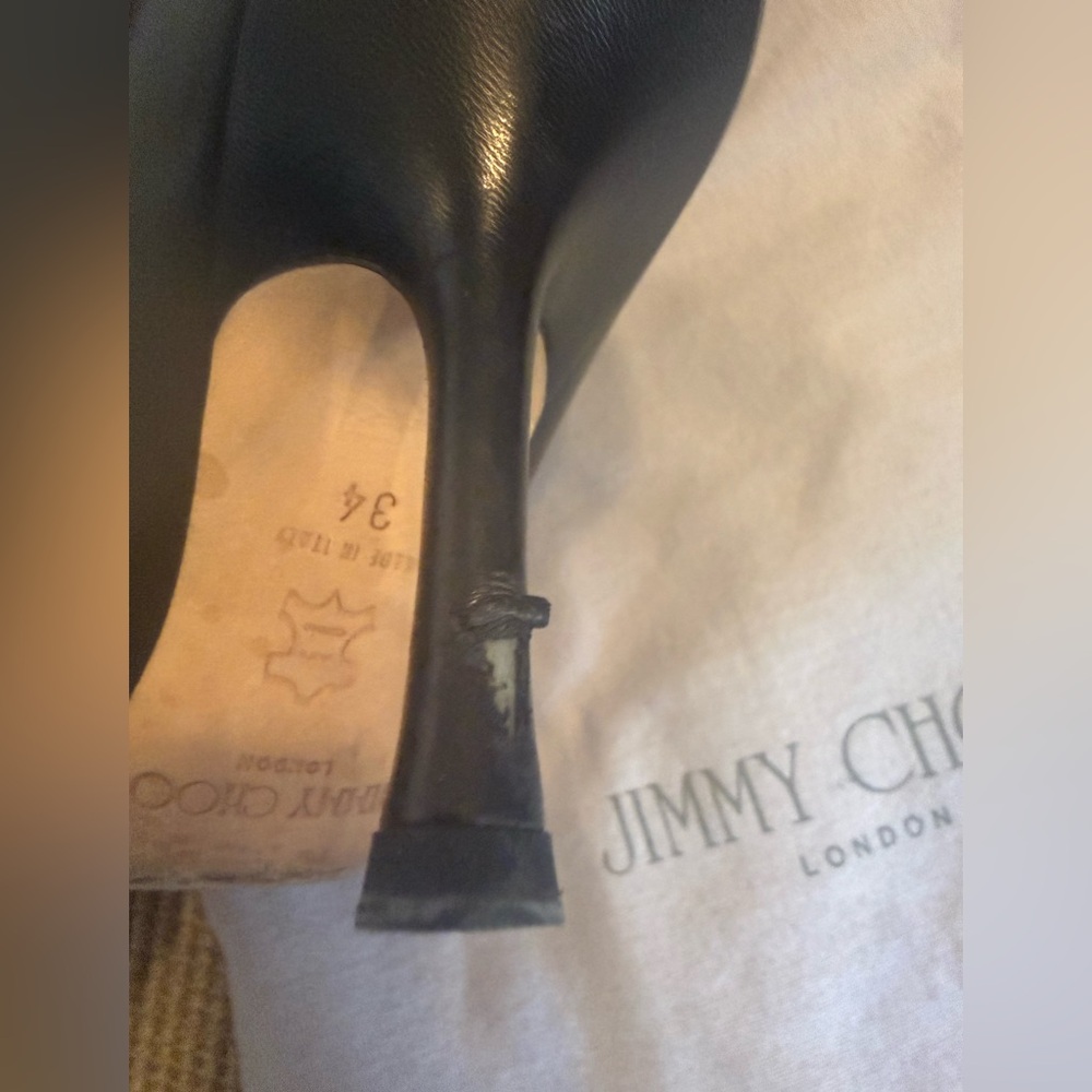 Jimmy Choo Black Leather Knee High Pointed Toe Boots size 34 - Picture 8 of 10